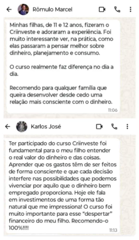 Depoimentos de Rômulo Marcel e Karlos José recomendando o CRIINVESTE