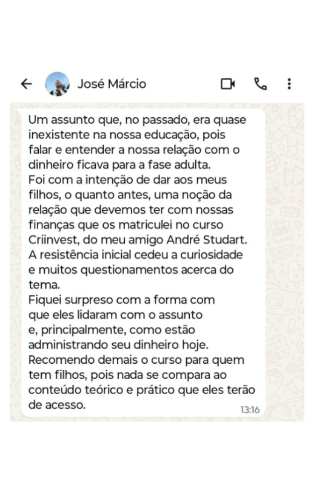 Depoimento de José Márcio sobre a relação dos filhos com o dinheiro